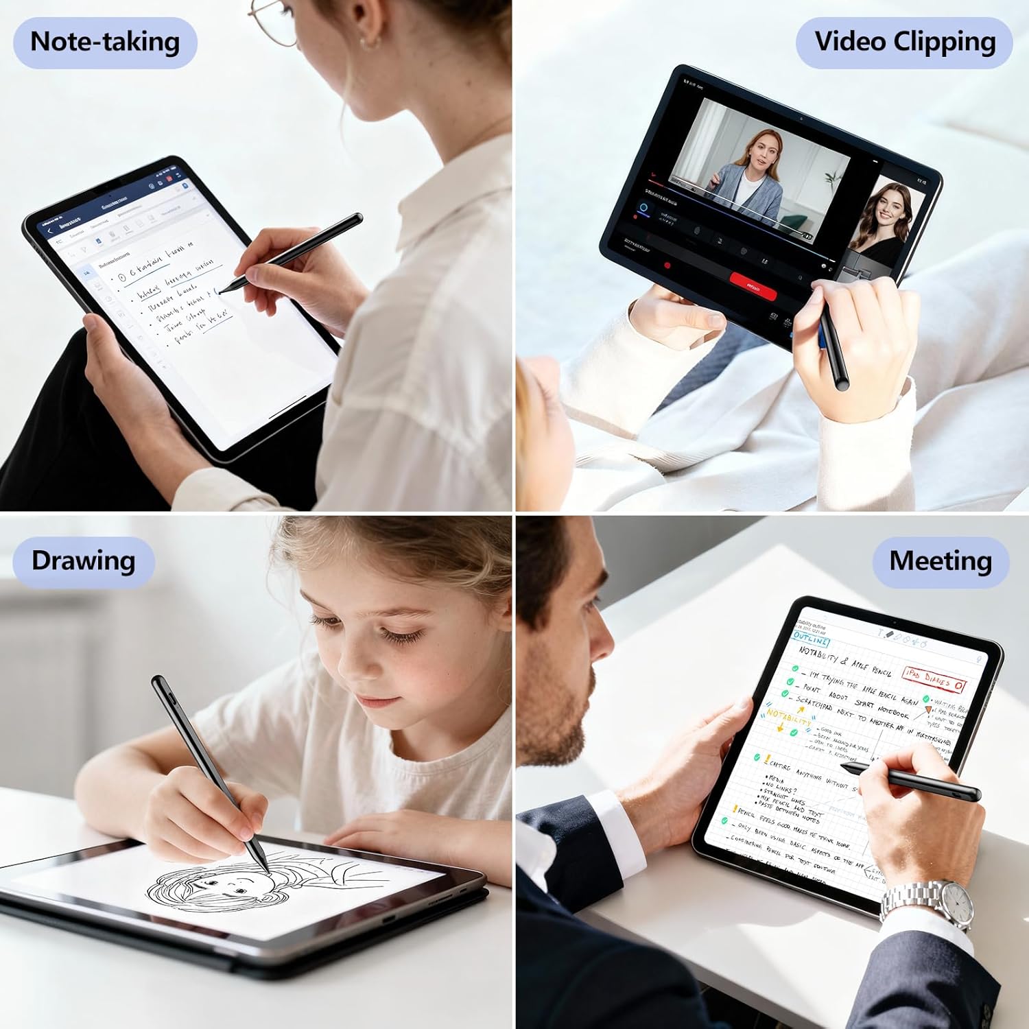 Stylus Pen 2X Fast Charge Active Pencil Compatible with 2018-2025 Apple iPad Pro 11/12.9/M4, iPad Air 3/4/5/M2/M3, iPad 6-11, iPad mini 5/6 Gen-Black